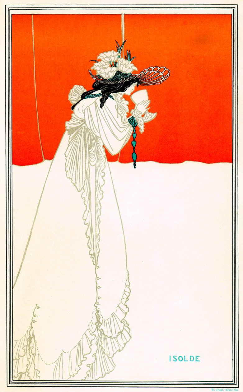 Izolda pijąca filtr miłości Aubrey Beardsley (1872-1898) według opery Richarda Wagnera Tristan i Izolda (Iseult lub Iseut, Yseut, Yseult, Ysolde) - celtycka legenda arturiańska - secesja - chromolitografia (chromolithography) W. Griggs, The autorstwa Aubrey Beardsley