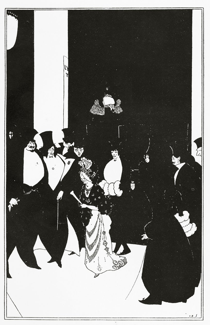 Escort Lady Gold, ilustracja z „Żółtej księgi”, 1894 autorstwa Aubrey Beardsley