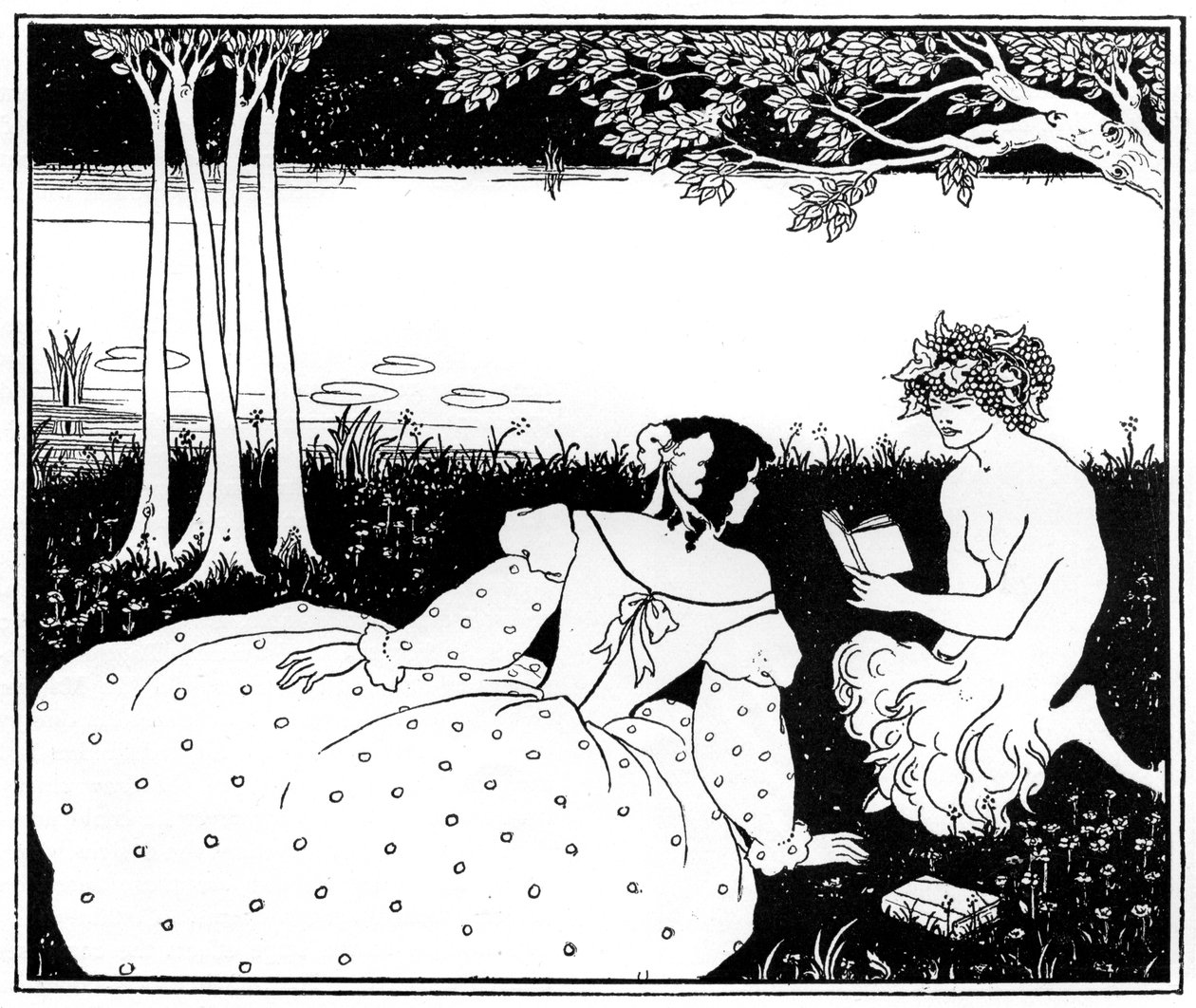 Pan czytanie kobiecie nad potokiem, 1898. autorstwa Aubrey Beardsley
