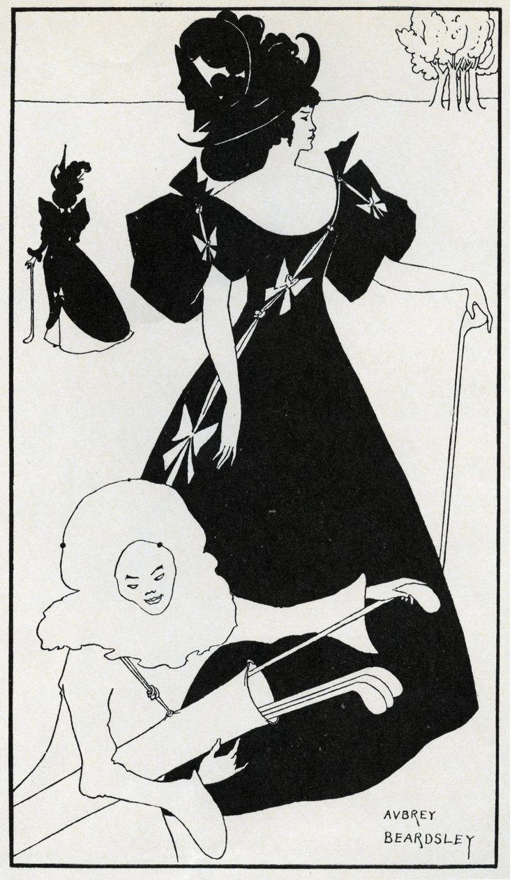 Projekt „Pierrot as Caddie” na kartę Golf Club autorstwa Aubrey Beardsley