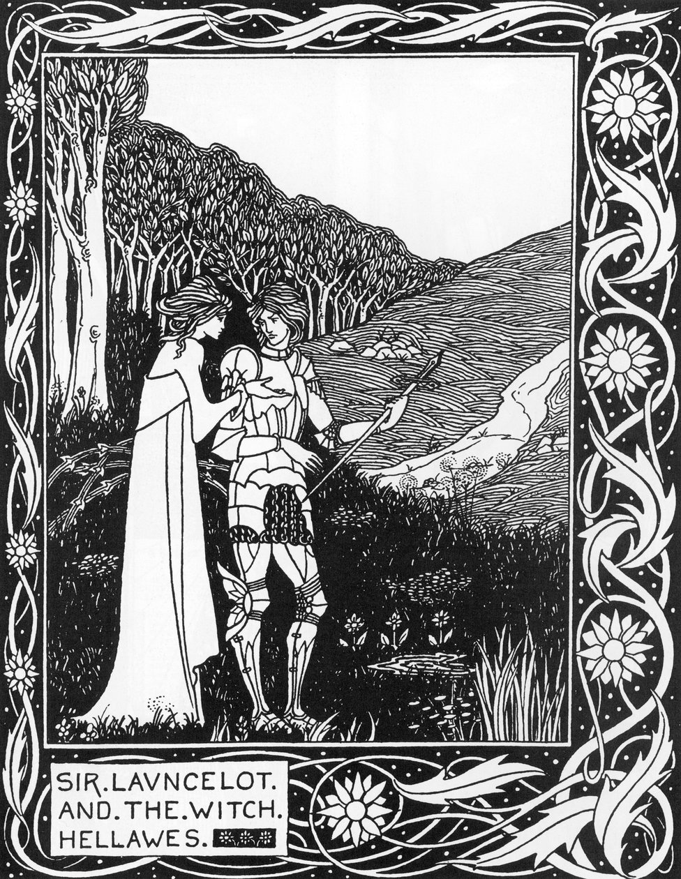 Sir Launcelot i wiedźma Hellawes (Lancelot i wiedźma Hellawes) Ilustracja Aubreya Beardsleya (1872-1898) ze „Śmierci Artura” Thomasa Malory