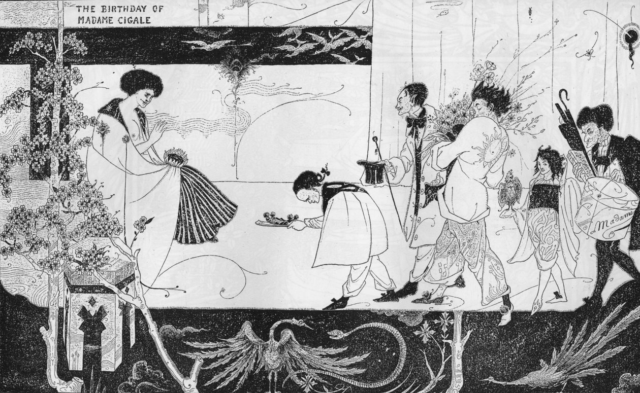 Urodziny Madame Cigale, ok. 1893 r. autorstwa Aubrey Beardsley