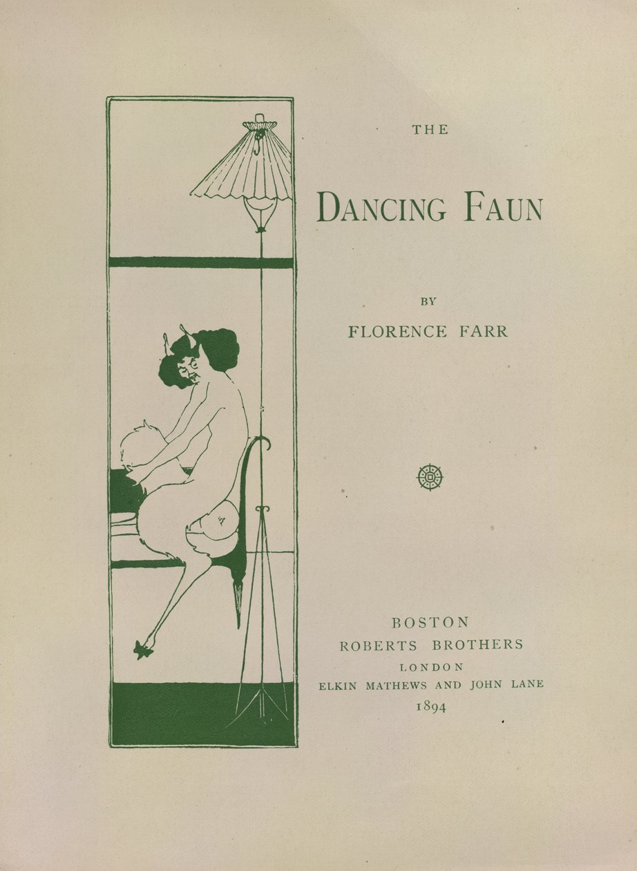 Tańczący Faun, zdobiony papier książkowy do „Tańczącego fauna” Florence Parr. Zdjęcie z: 20 miniaturowych plakatów narysowanych przez Aubrey Beardsley. Reprezentujące tytułowe projekty serii „Keynotes”.. Wydane przez Roberts Bros: Boston autorstwa Aubrey Beardsley