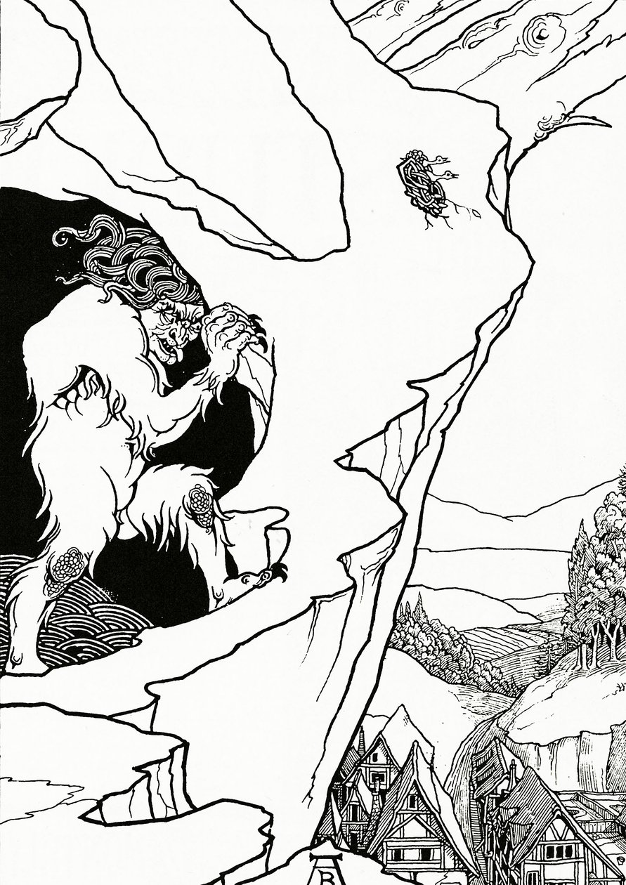 Osuwisko, strona tytułowa „Pastor Sang” Bjornona, 1899 autorstwa Aubrey Beardsley