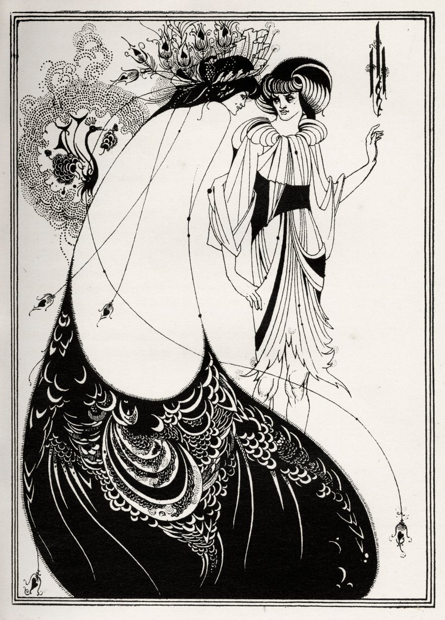 „Spódnica w pawie” autorstwa Aubrey Beardsley