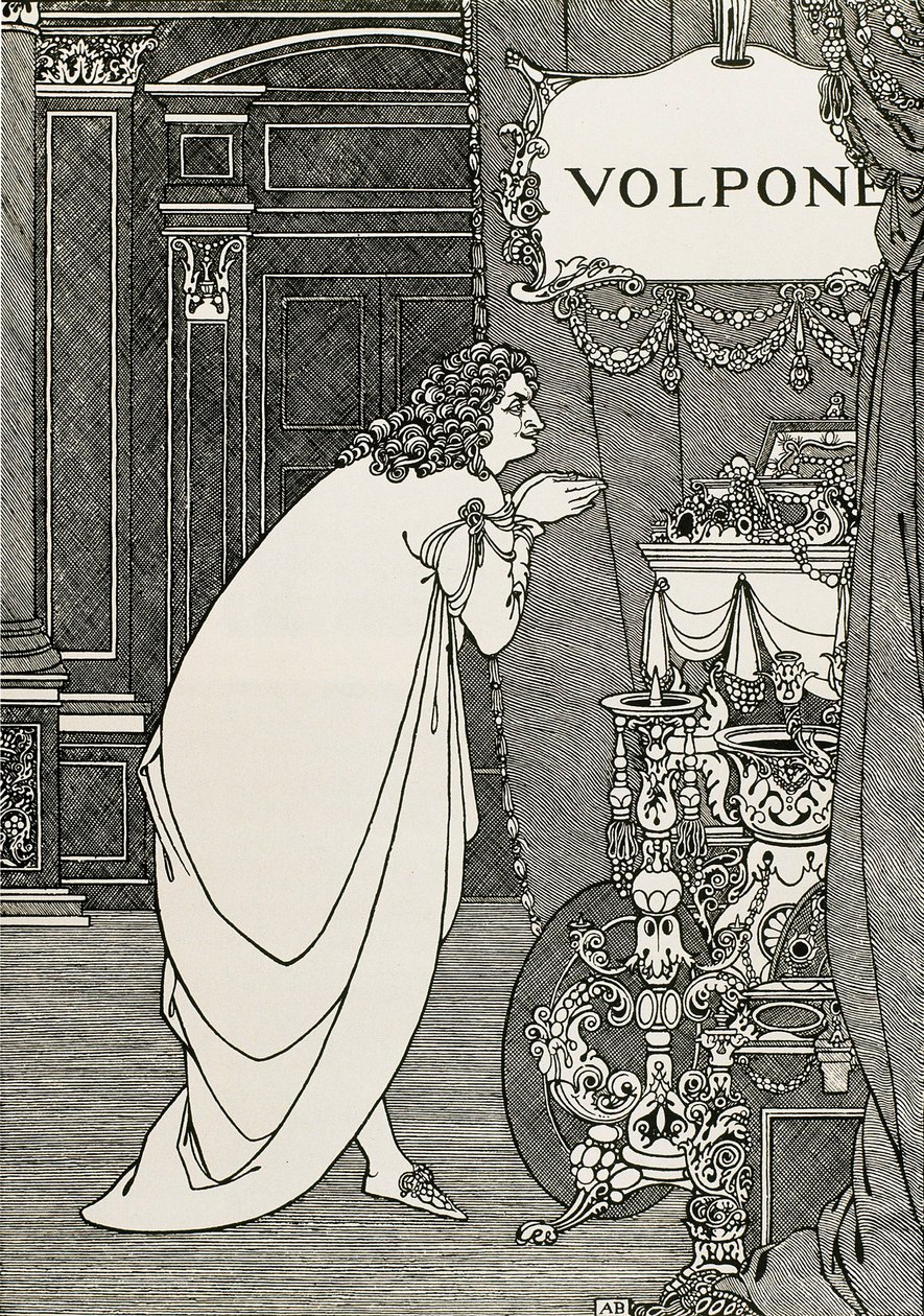 Strona tytułowa Volpone or the fox (1609) napisana przez Bena Johnsona autorstwa Aubrey Beardsley