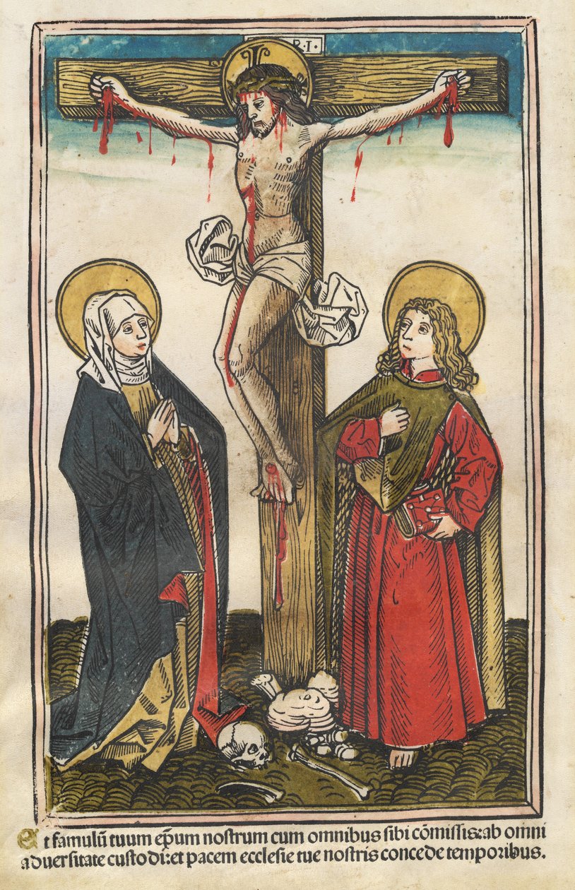 Chrystus na krzyżu z Dziewicą i św. Janem autorstwa Augsburg 15th Century
