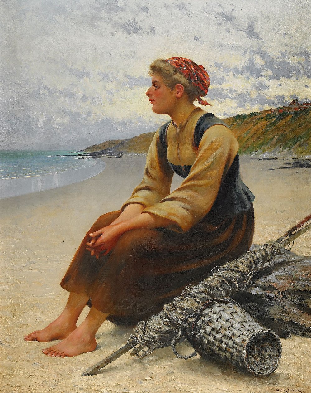 Zbieracz ostryg na plaży? autorstwa August Hagborg