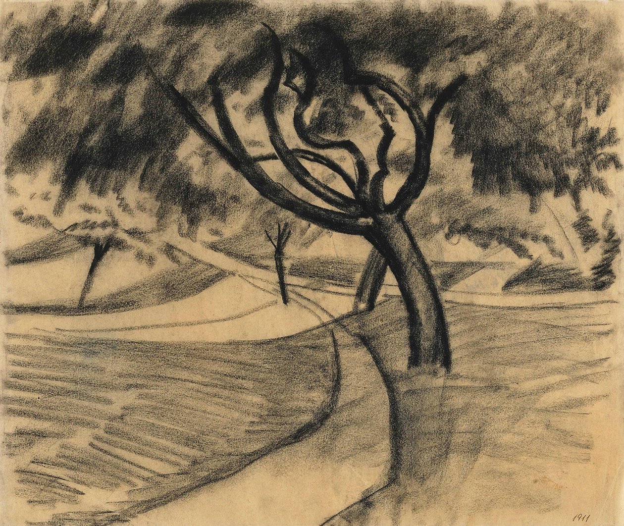 Drzewo i pola autorstwa August Macke