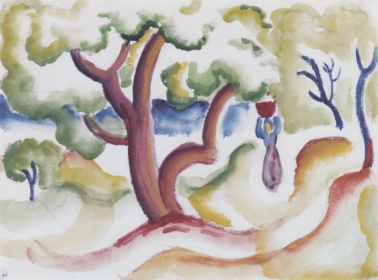 Kobieta z kubkiem pod Baumannem autorstwa August Macke