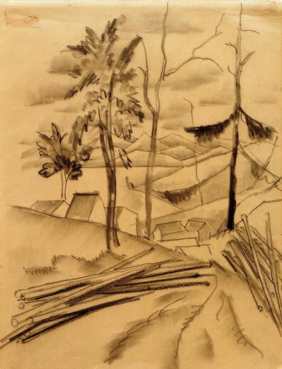 Krajobraz z pniami drzew autorstwa August Macke