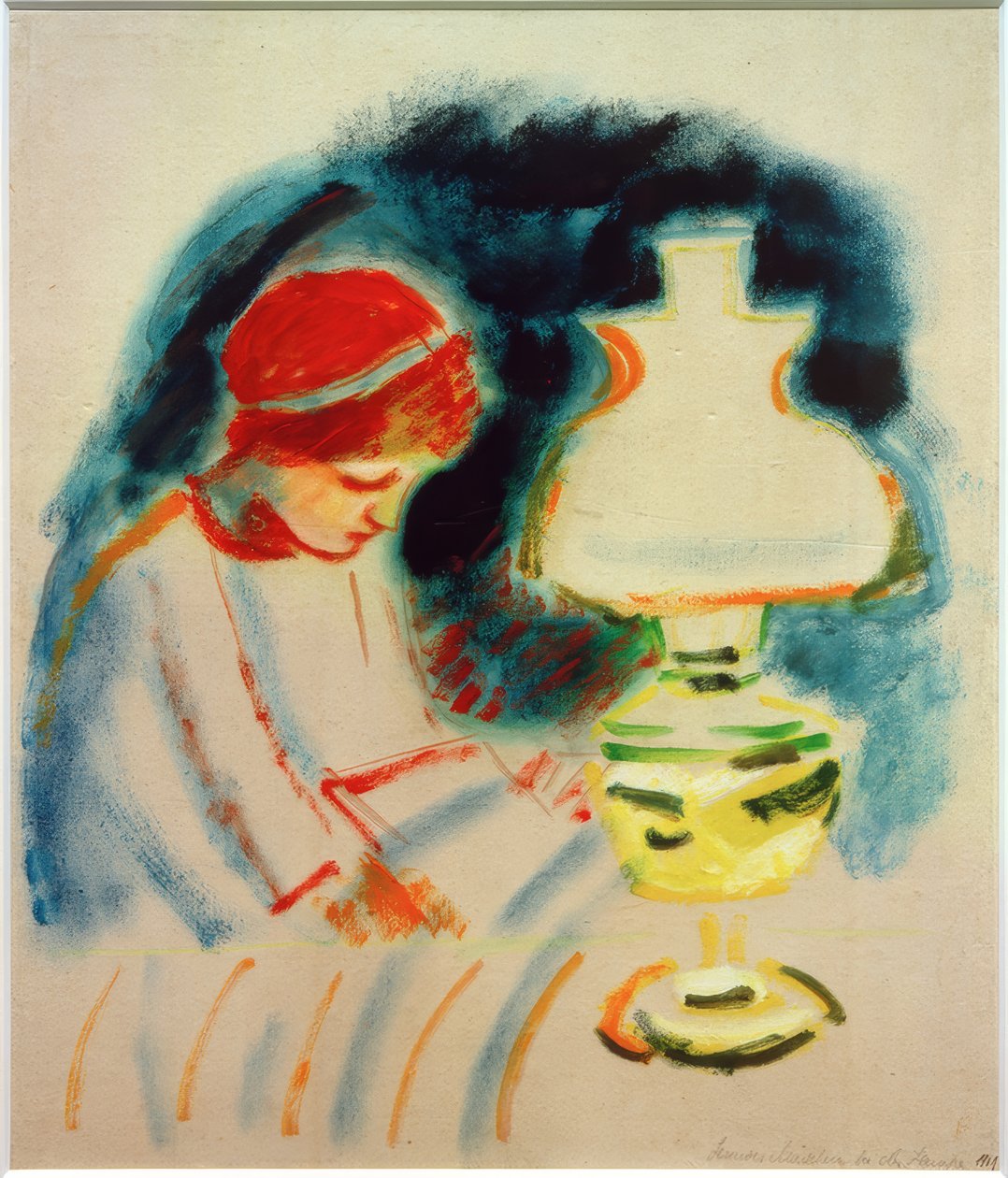 Dziewczyna czytająca przy lampie, 1911 autorstwa August Macke