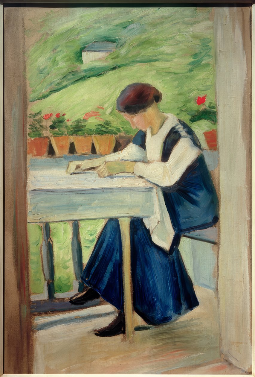 Dziewczyna na balkonie II (w niebieskiej sukience) autorstwa August Macke