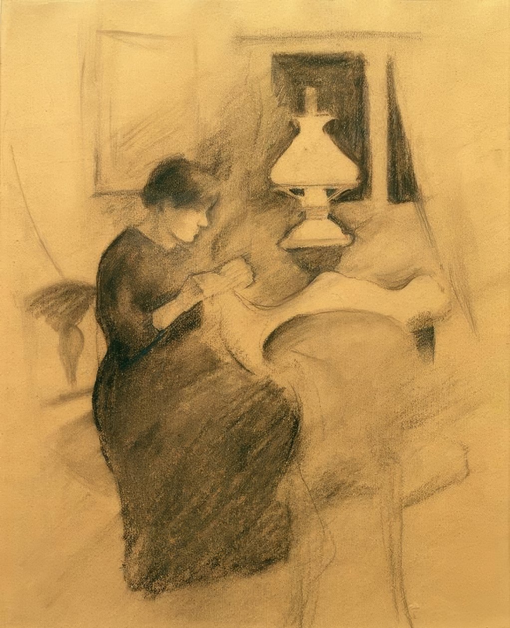 Szyjąca dziewczyna przy lampie (Elisabeth) autorstwa August Macke