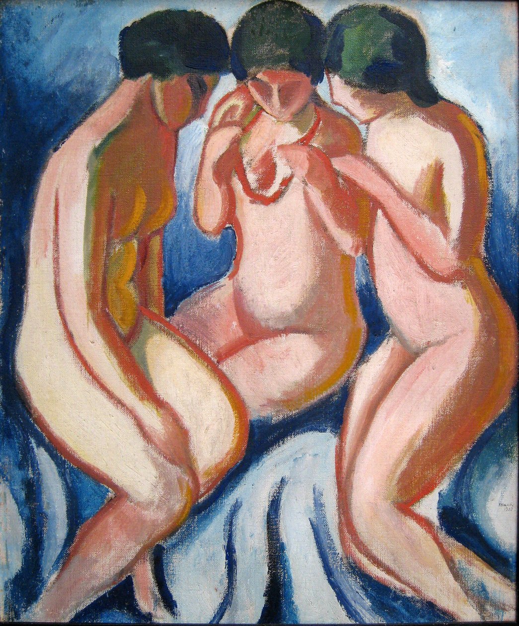 Trzy akty na niebieskim tle autorstwa August Macke
