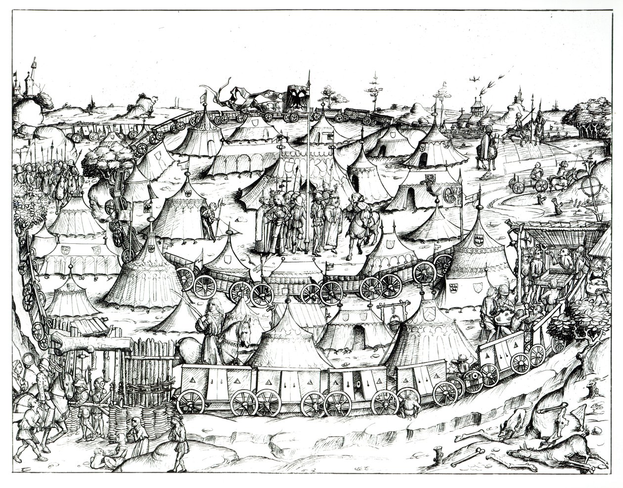 Średniowieczny obóz wojskowy, z książki, wyd. 1887 (zdjęcie bw) autorstwa August Ottmar von Essenwein