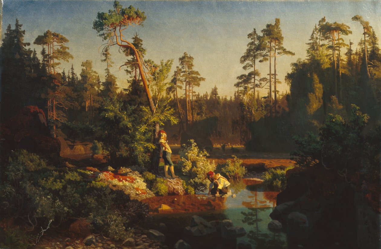 Mali chłopcy w lesie (Pasterze) (malarstwo) autorstwa August Cappelen