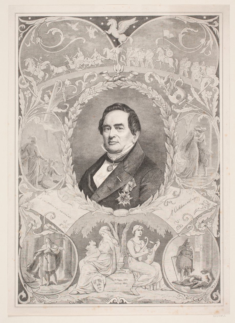 Adama Oehlenschlagera. Arkusz pamiątkowy autorstwa August Edward Adolf Heimburger
