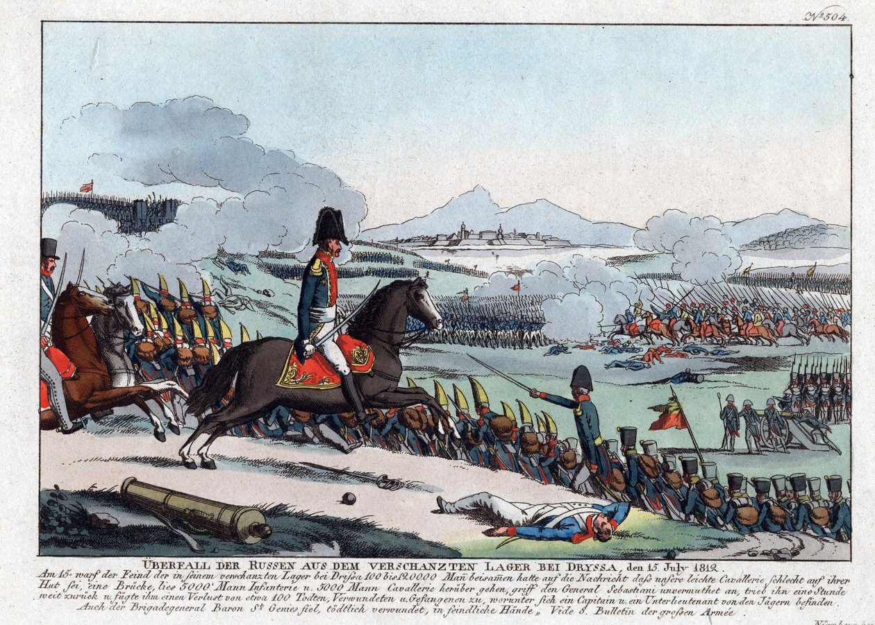 Rosyjski atak z okopanego obozu w Dryssie 15 lipca 1812 r. (bataille de la Drissa, Bielorussie autorstwa August Friedrich Andreas Campe