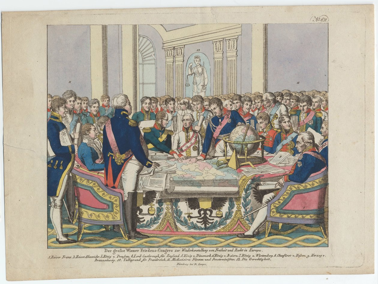 Kongres Wiedeński (akwaforta ręcznie kolorowana) autorstwa August Friedrich Andreas Campe