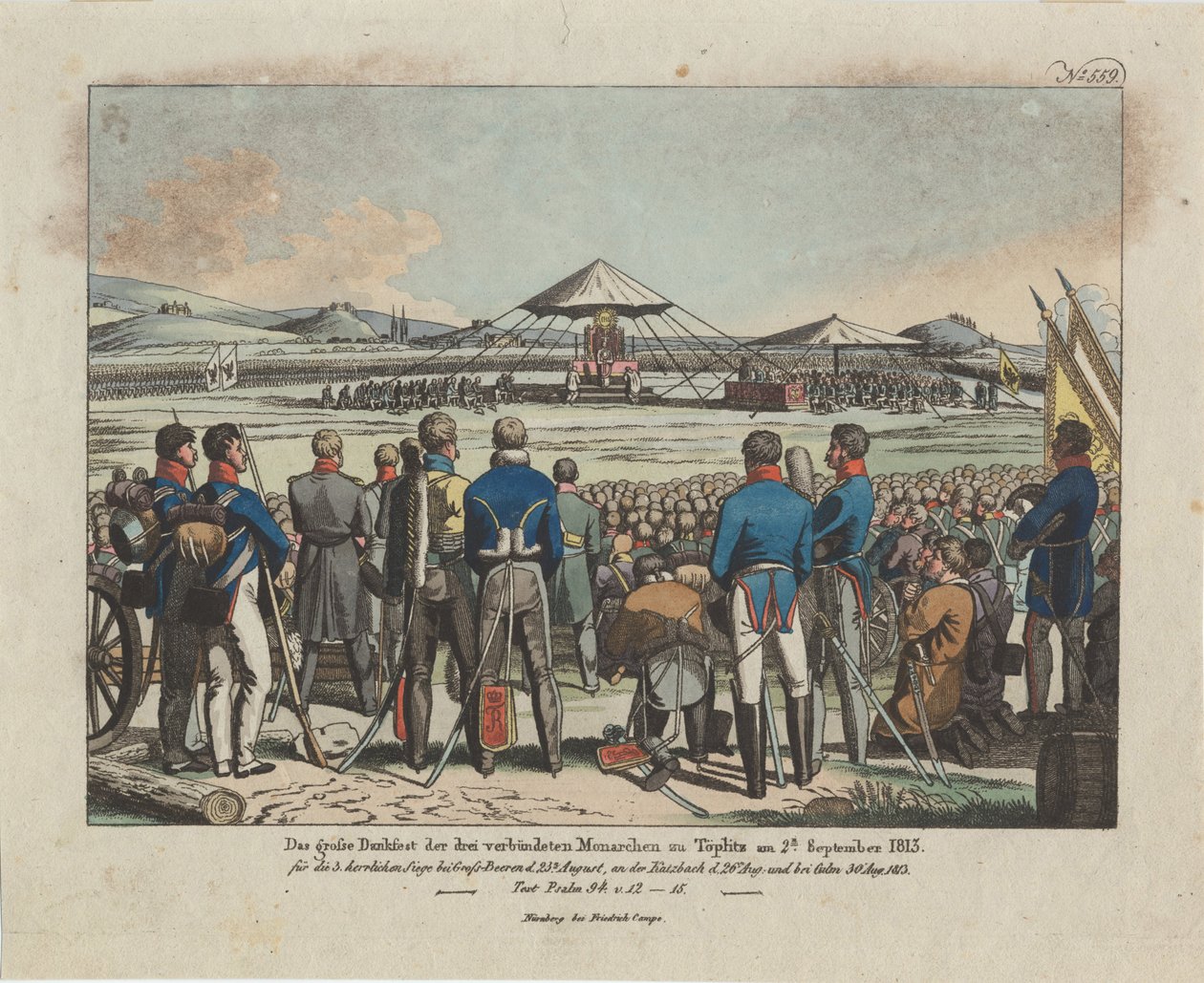 Wielkie święto trzech monarchów sprzymierzonych w Teplicach Teplice 2 września 1813 r. autorstwa August Friedrich Andreas Campe