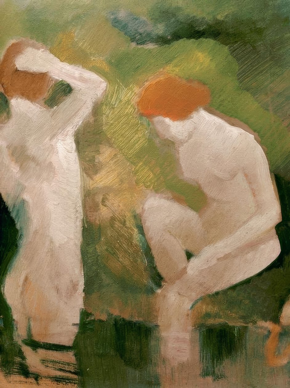 Kąpiących się na zielonym stoku autorstwa August Macke