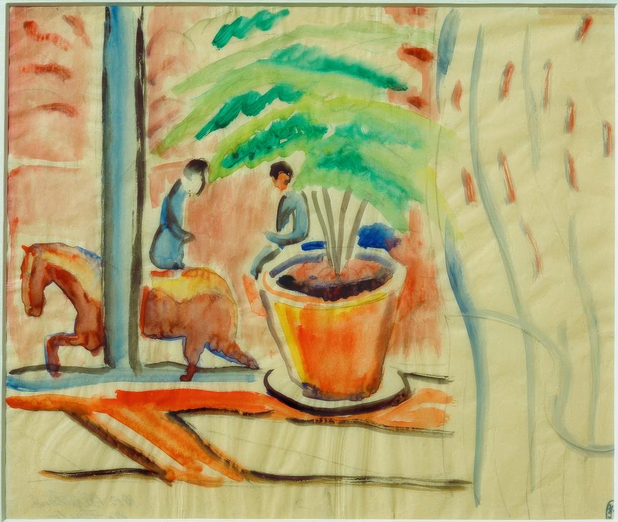 Widok ulicy za oknem autorstwa August Macke
