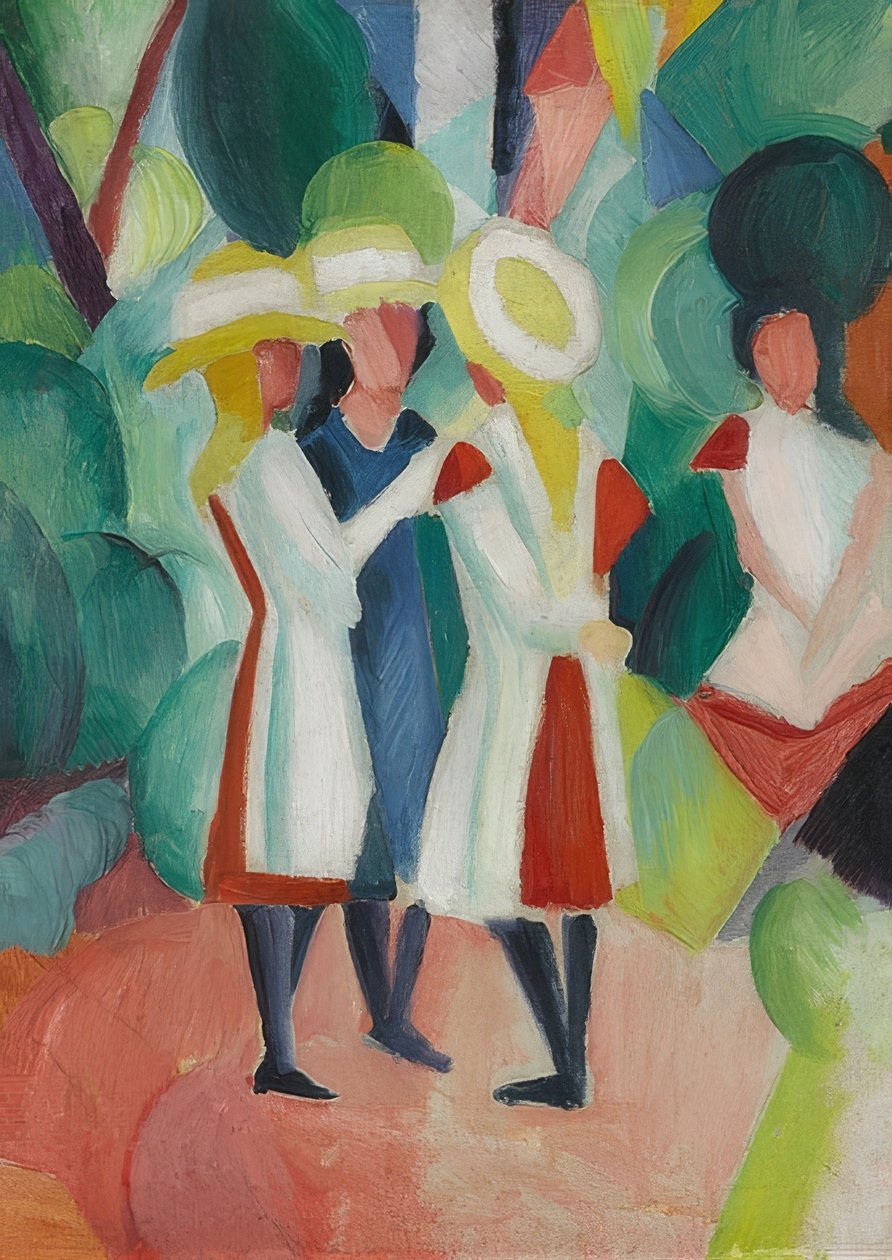 Trzy dziewczynki w żółtych słomkowych kapeluszach (I). 1913 autorstwa August Macke