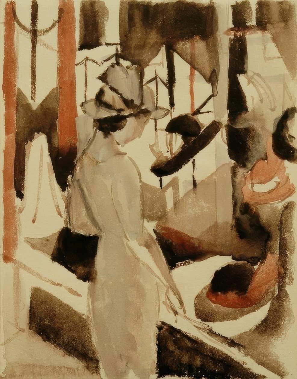 Kobieta przed sklepem z kapeluszami autorstwa August Macke