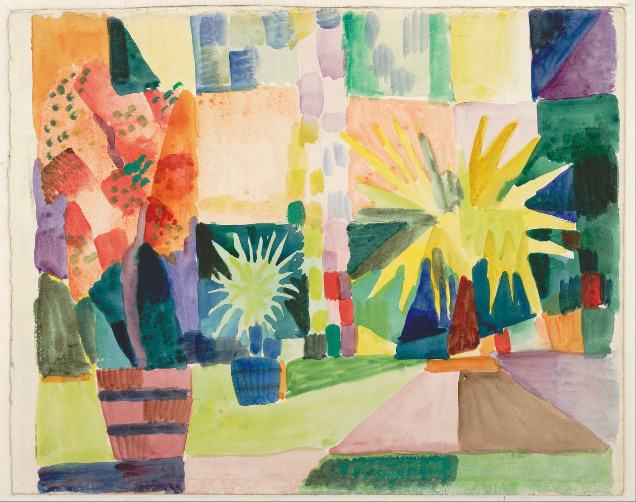 Ogród nad jeziorem Thun (drzewo granatu i palma w ogrodzie), 1914 autorstwa August Macke