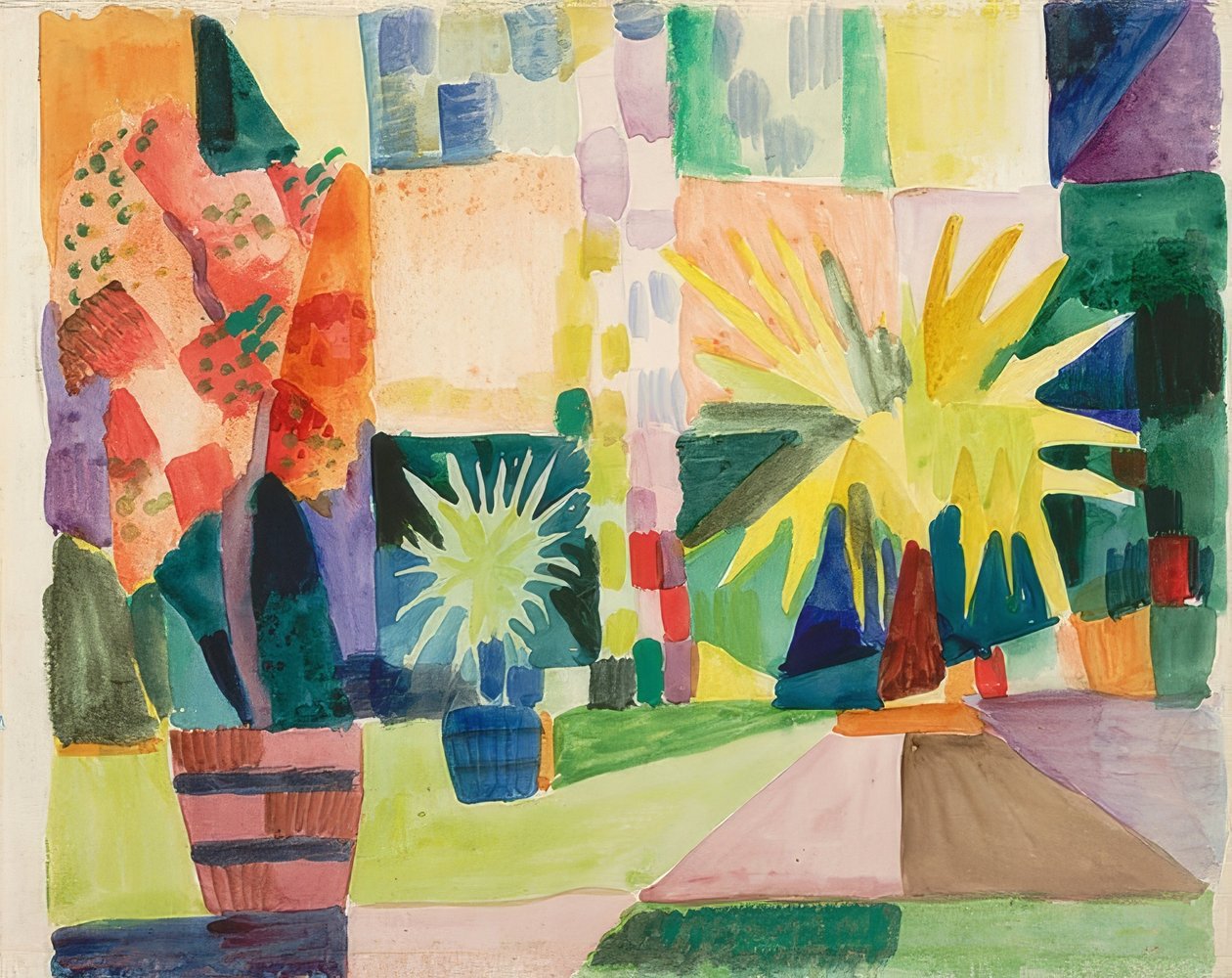 Ogród nad jeziorem Thun (granatowiec i palma w ogrodzie). 1914 autorstwa August Macke