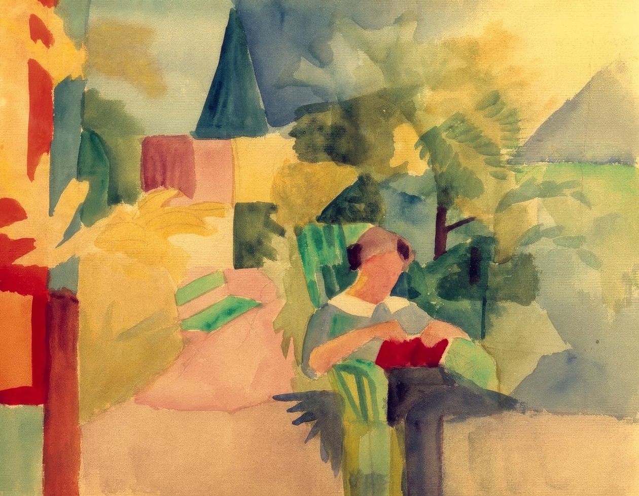 Ogród z czytającą kobietą (nad jeziorem Thun) autorstwa August Macke