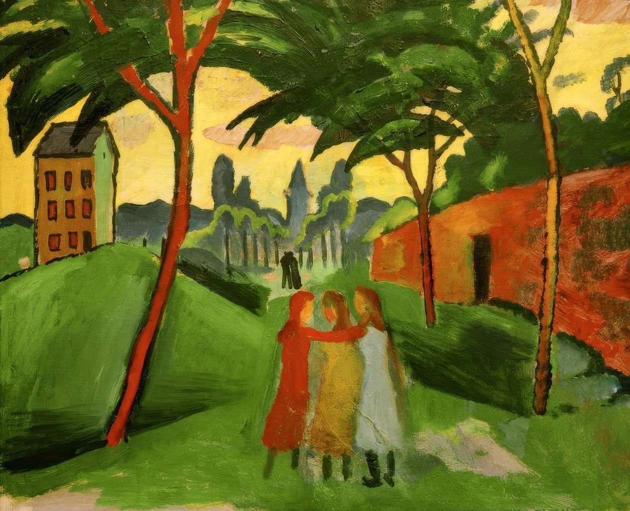 Krajobraz z trzema dziewczynami autorstwa August Macke