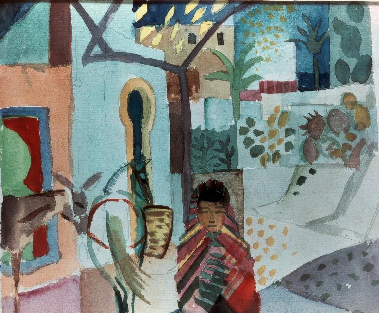 Dziewczyna z koniem i osłem autorstwa August Macke
