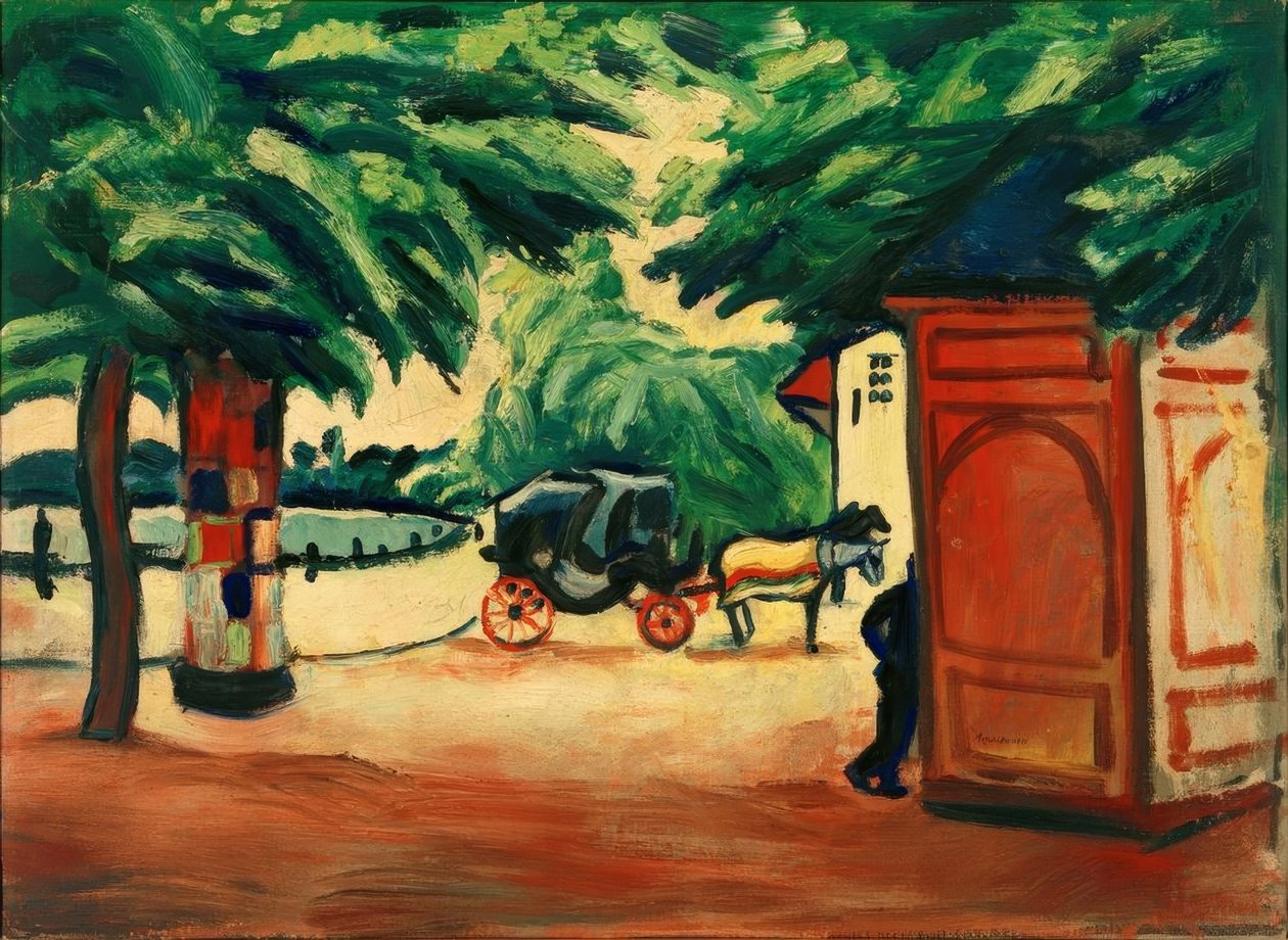 Dorożka nad jeziorem w parku autorstwa August Macke