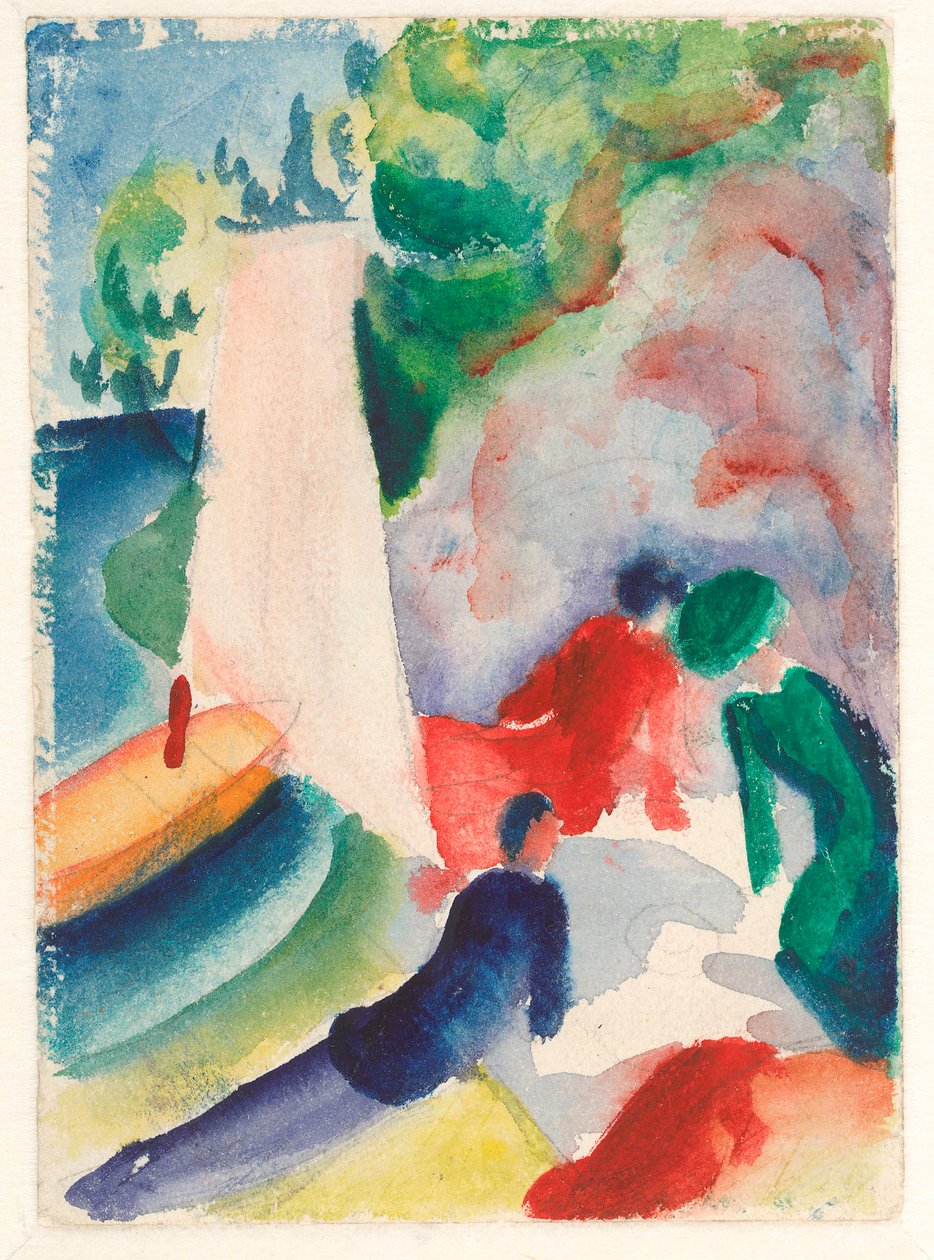 ""Piknik na plaży"" (Piknik po żegludze) Akwarela Augusta Macke (1887-1914) 1913 Wymiary 17,6x12,2 cm Albertina, Wiedeń autorstwa August Macke