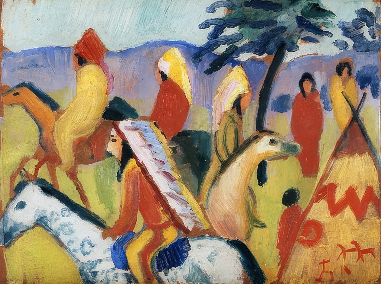 Indianie jadący pod namiotem. 1911 autorstwa August Macke