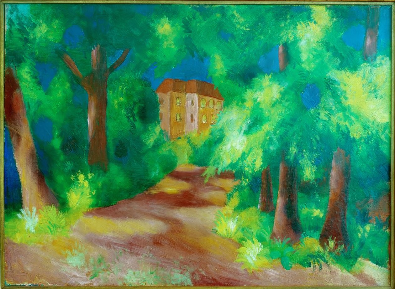 Czerwony dom w parku autorstwa August Macke