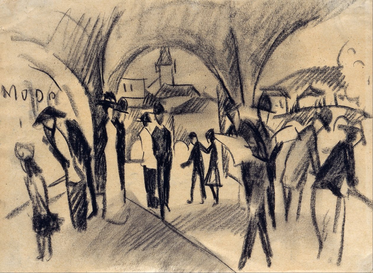 Scena pod arkadami w Thun autorstwa August Macke