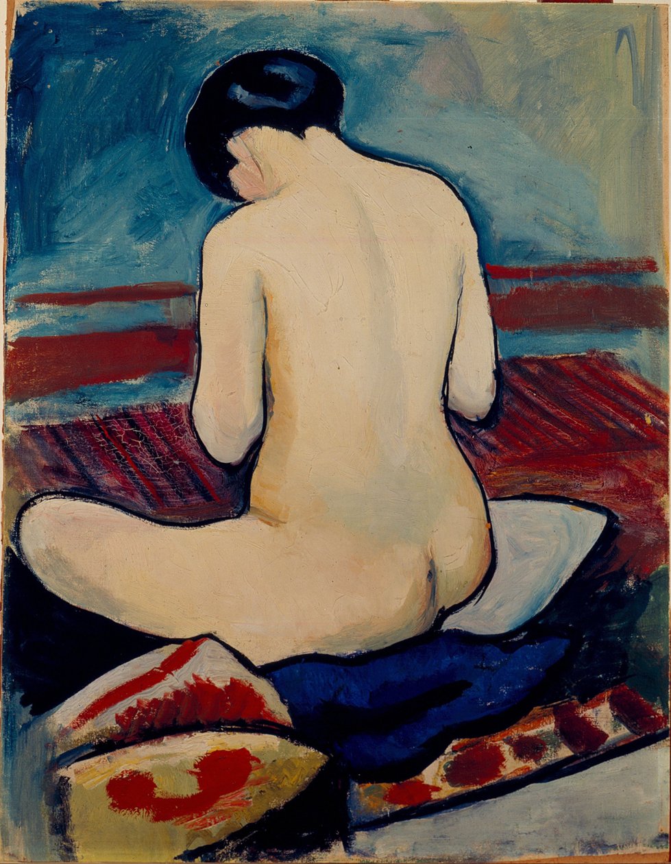 Siedzący nago z poduszką autorstwa August Macke