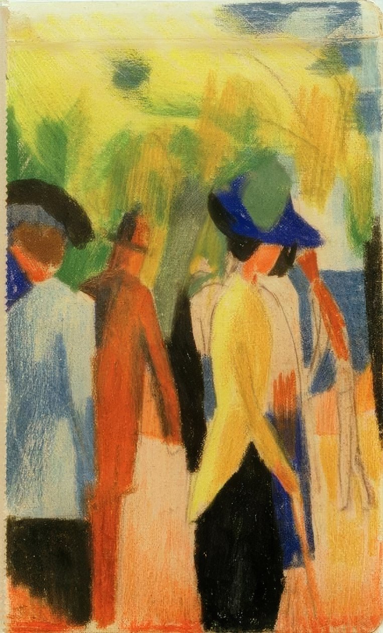 Spacery pod drzewami (spacerowicze w parku) autorstwa August Macke