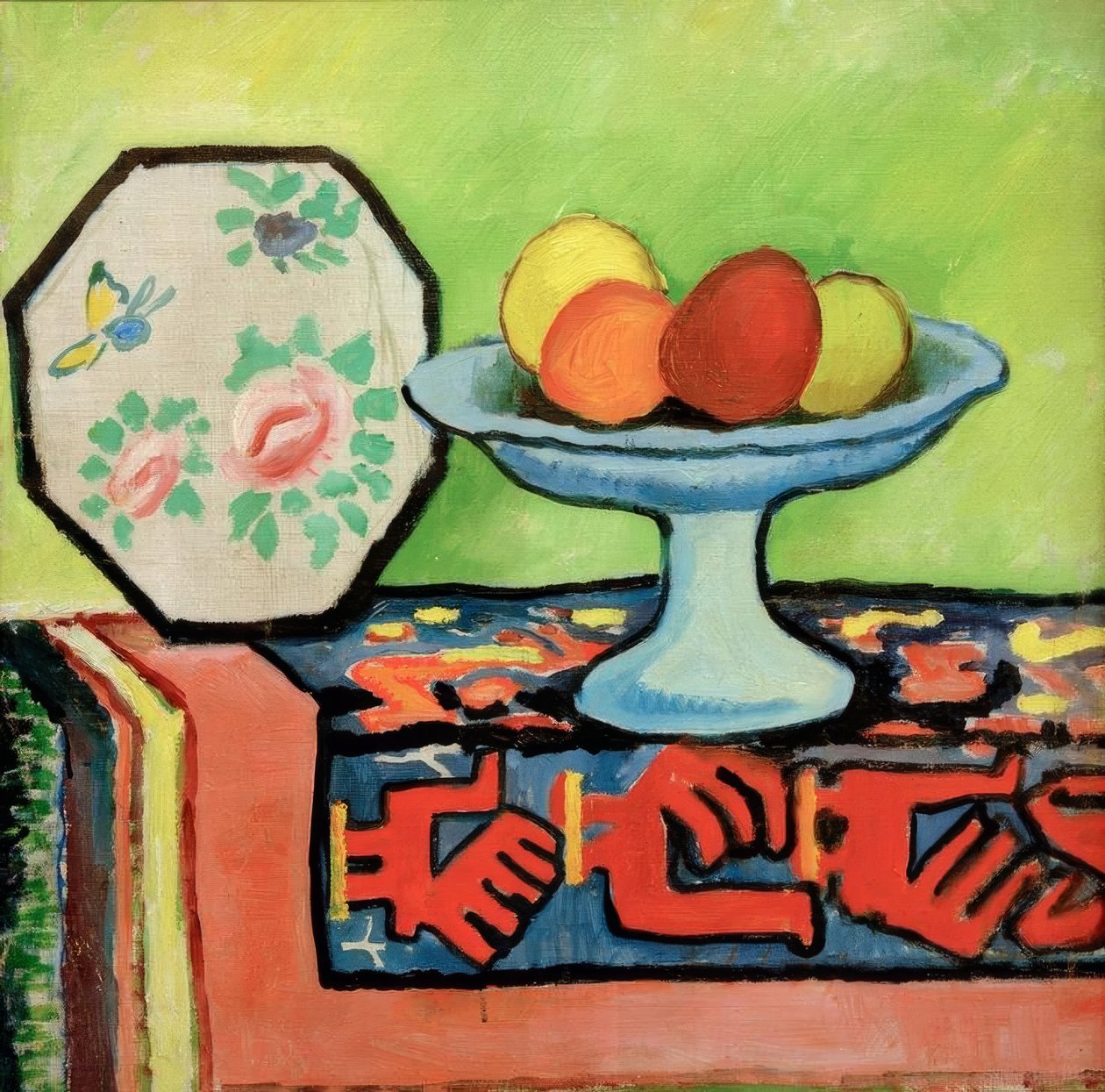 Martwa natura ze skórką jabłka i japońskim wachlarzem autorstwa August Macke