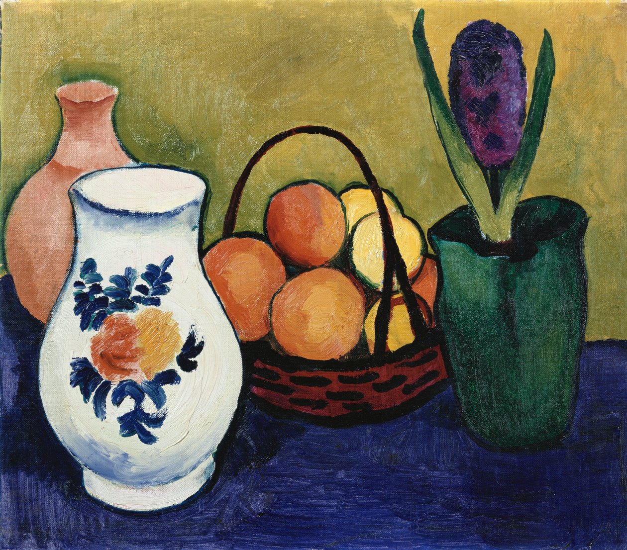 Biały dzbanek z kwiatami i owocami, 1910 autorstwa August Macke