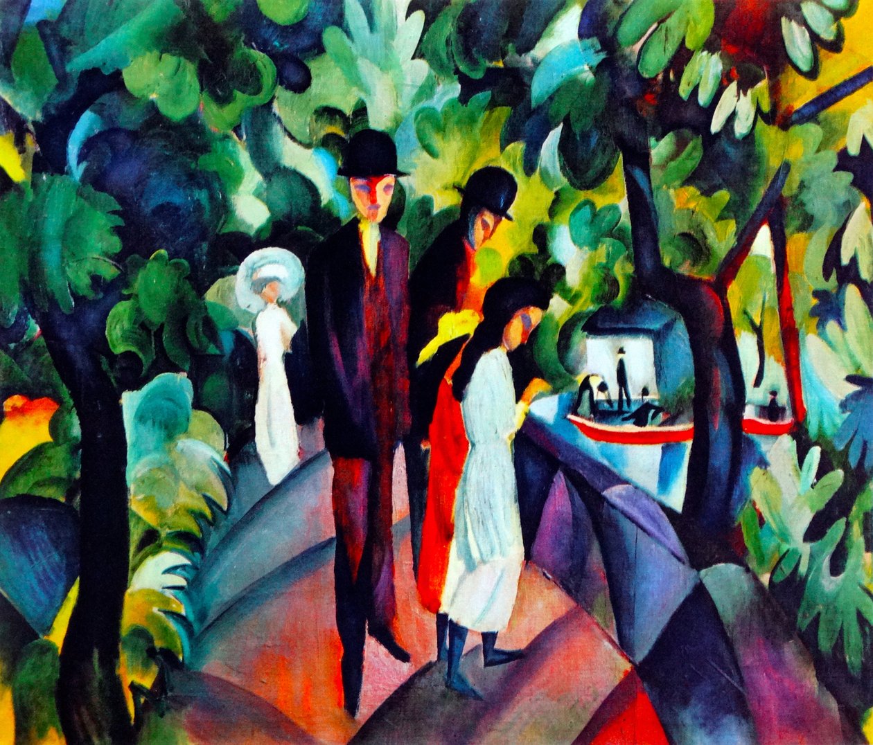 Piechurzy na moście, 1912 autorstwa August Macke