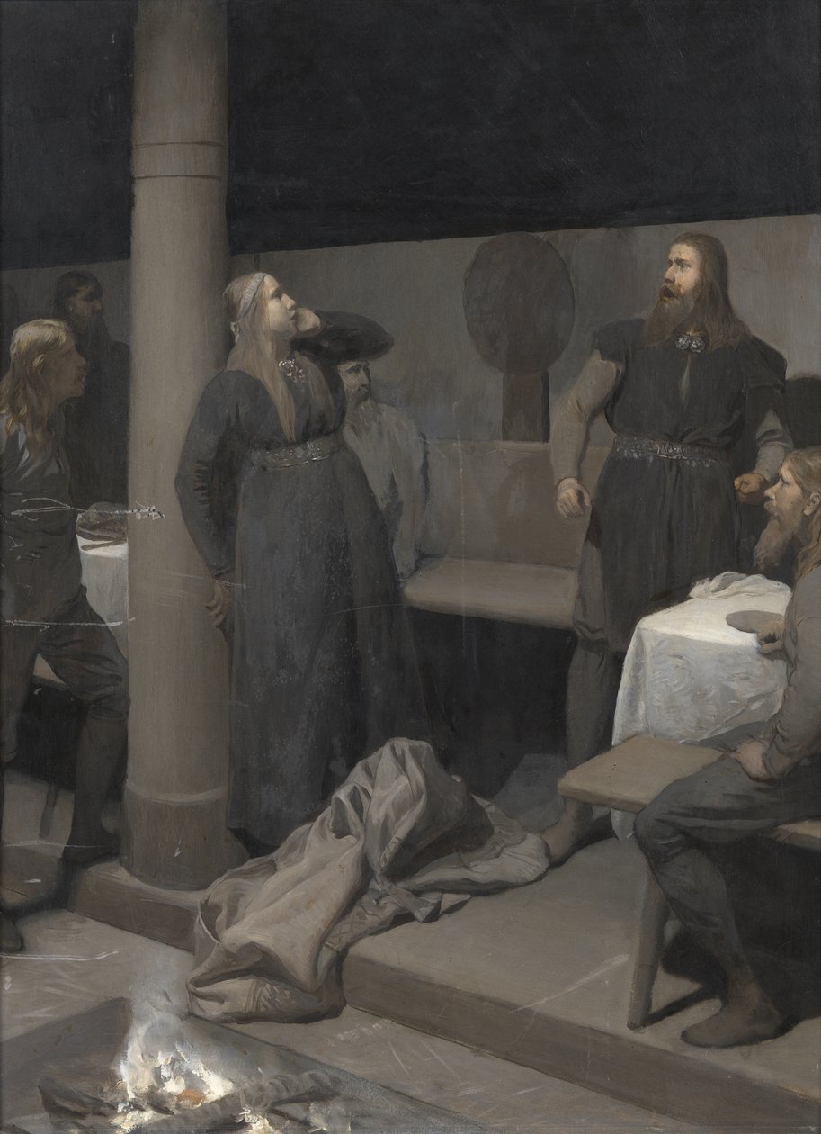 Historia spalonego Njálla: Gunnar i Hallgerðr, ok. 201 1895. autorstwa August Malmström