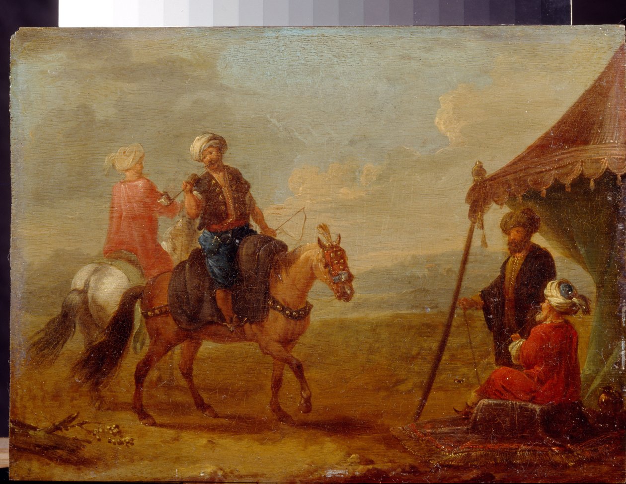 Tureccy Jeźdźcy - Obraz Augusta Querfurta (1696-1761), olej na drewnie autorstwa August Querfurt