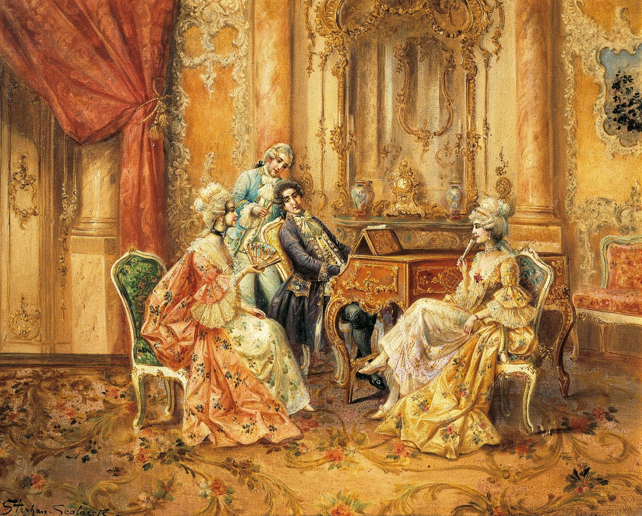 Na fortepianie, Stephan Sedlacek (1868-1936), olej na płótnie autorstwa August Stephan Sedlacek