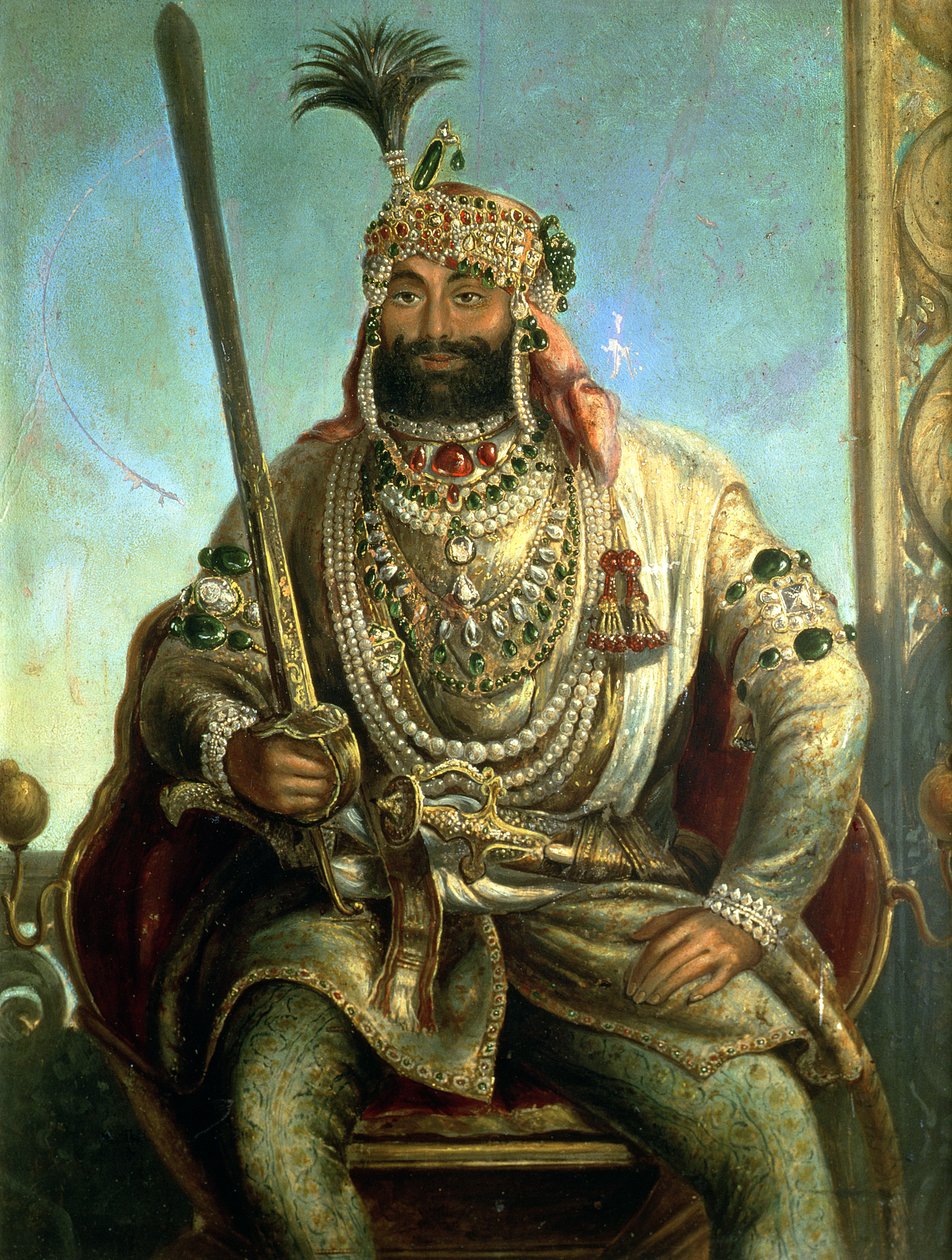 Portret maharadży Sher Singha, w królewskim stroju, ok. 1850 r autorstwa August Theodor Schoefft
