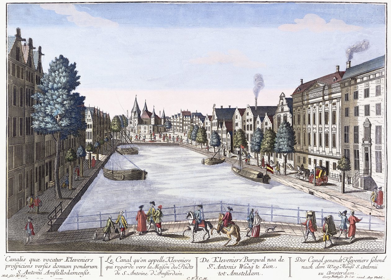 Vue of Kleveniers Canal, Amsterdam, c.1740-1770 (ręcznie barwiony grawerunek) autorstwa August Vindel