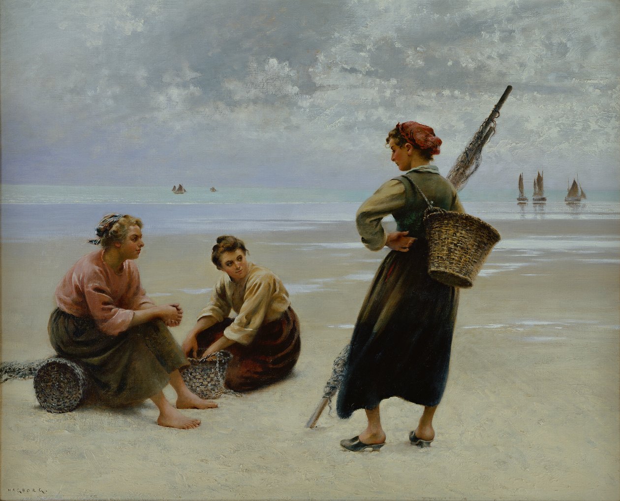 Mussel Gatherers, Bretania (olej na płótnie) autorstwa August Wilhelm Nikolaus Hagborg